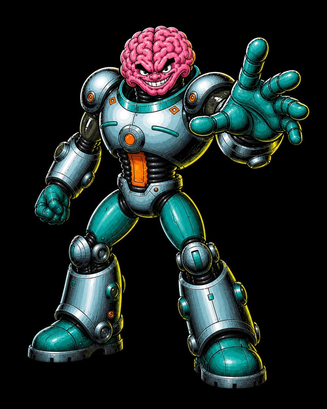 Bedrock Brains robot mascot reaching forward