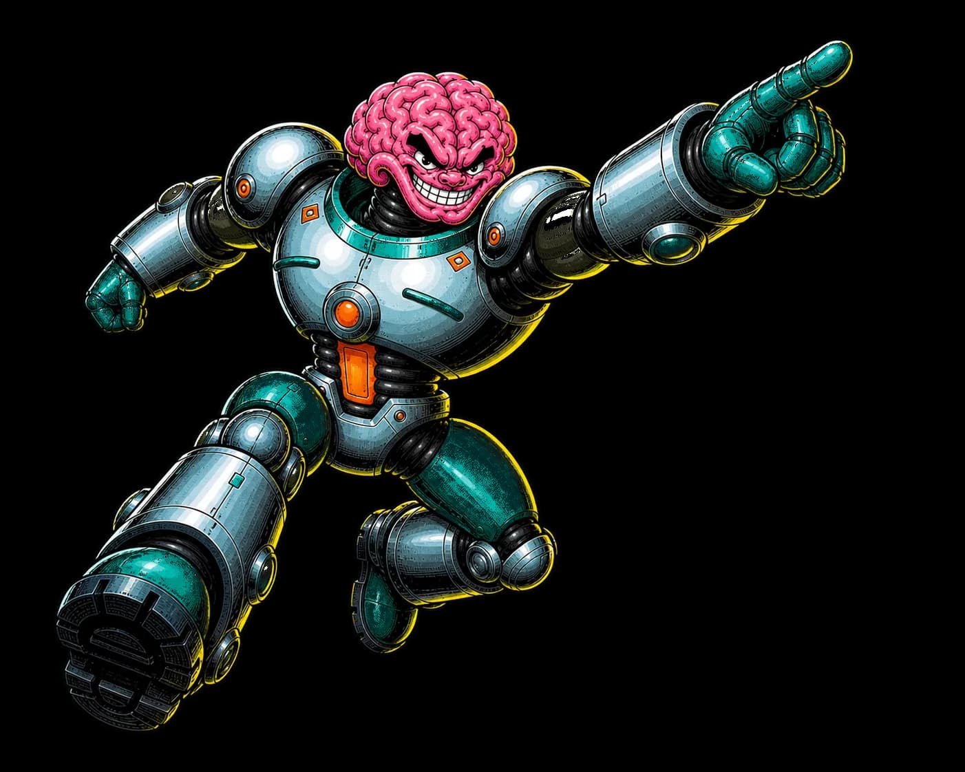 Bedrock Brains mascot leaping forward