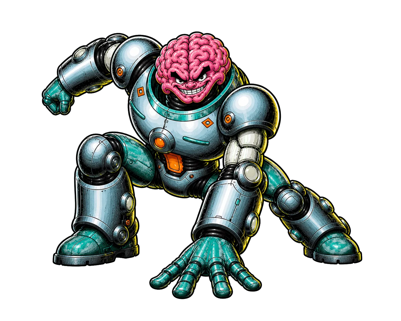 Bedrock Brains mascot crouched in a power pose